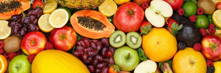 Foto vruchten collectie voedsel achtergrond banner appels sinaasappels citroenen vers fruit