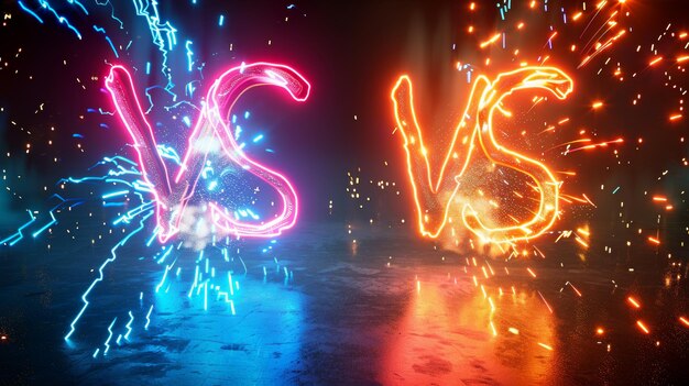 Vs game and sport signs with glowing sparks on a black background martial arts battle competition challenge realistic 3d modern graphics