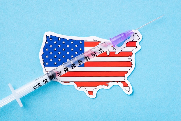 VS vaccinatie. Concept van Covid-19-vaccinatie in de Verenigde Staten van Amerika