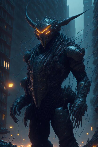 Vuile cyberpunk buitenaardse monster laden draad perfecte verhouding Cyberpunk Edgerunner stijl vliegen ove