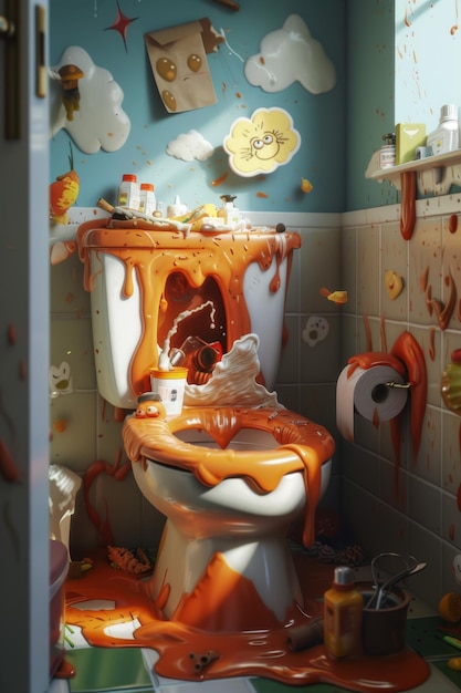 Vuile en stinkende toiletten met kiemen naleving van sanitaire en hygiënische regels 3d-illustratie