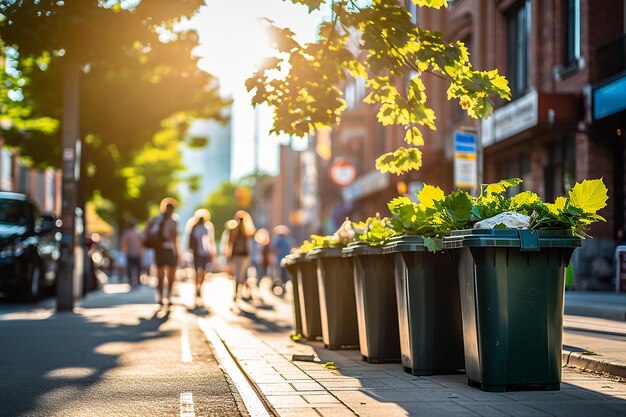 Foto vuilnisbakken op de straten van de stad het concept van recycling en sortering van afval