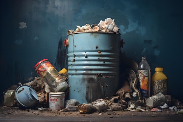 Vuilniscontainers vol met vuilnis, vuilnisbak, generatieve AI.