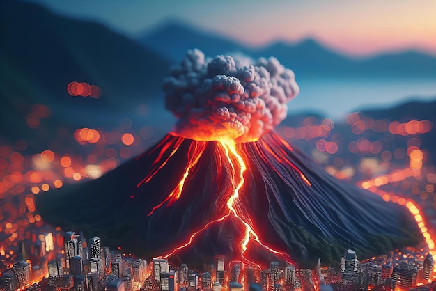 Vulkaan barst uit in het midden van een stad.