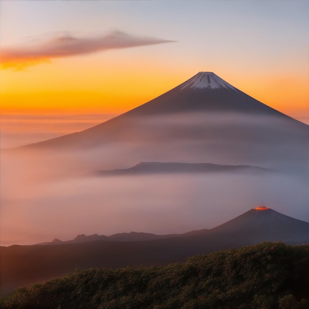 Vulkaan bij zonsopgang met kwaliteitsontwerp
