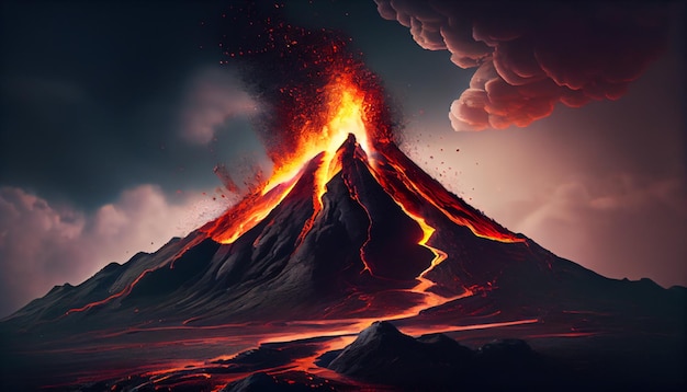 Vulkaanuitbarsting in de avond Generatieve AI