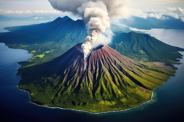 Vulkaanuitbarsting van Mount Bromo Java Indonesië Luchtbeeld van Gamalama Vulkaan op Ternate Indonesië AI gegenereerd