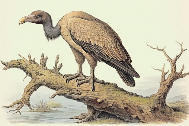 Photo vulture on a dead tree illustration from the 19th century