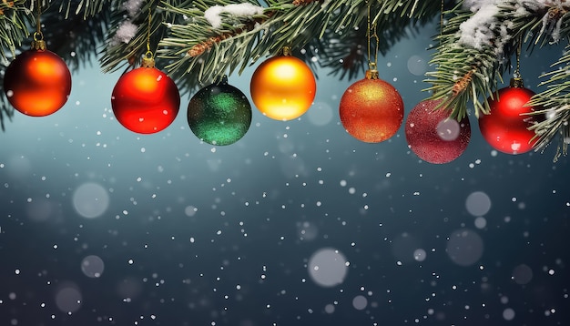 Vuren tak met kleurrijke ballen Kerstmis en Nieuwjaar concept