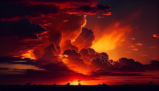 Vurige oranje zonsondergang Fantastische dramatische hemelachtergrond Ai gegenereerd beeld