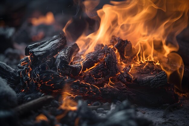 Vuur met vonken en brandhout op een zwarte achtergrond