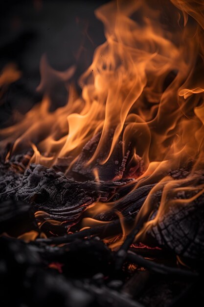 Vuur met vonken en brandhout op een zwarte achtergrond