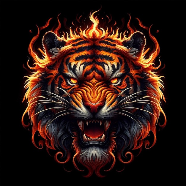 Vuur tijger hoofd mascotte voor t-shirts banners en esports game logos ai beeld