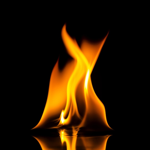 vuur vlammen met reflectie op zwarte achtergrond
