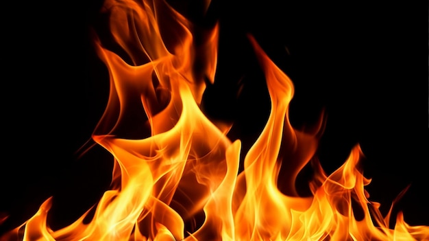 Vuur vlammen op zwarte achtergrond close-up