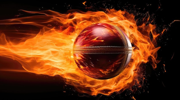 Vuurige cricketbal in beweging tijdens een wedstrijd