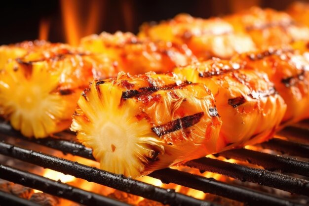 Vuurige grilllijnen op een ananas plakje