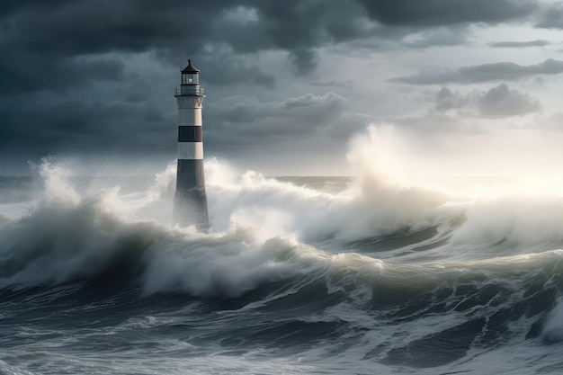 Vuurtoren bij een onstuimige zee