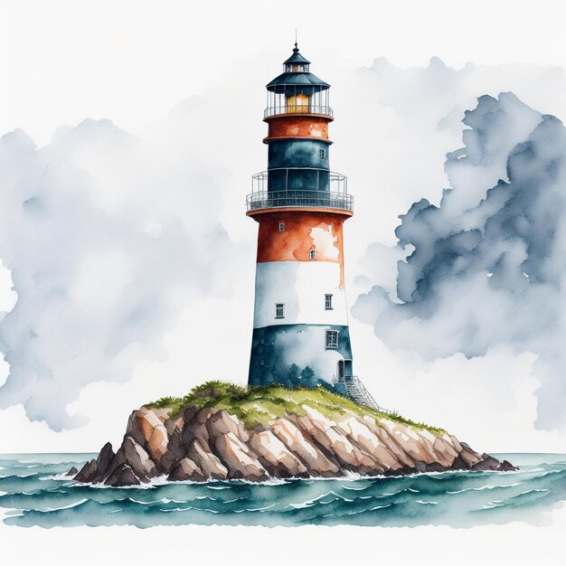 vuurtoren op zee aquarel illustratie