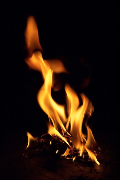 Vuurvlam geïsoleerd op zwarte geïsoleerde achtergrond Mooie geeloranje en rode en rode bles vuurvlam textuurstijl