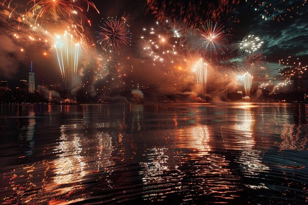 Vuurwerk dans op de rivier de Hudson