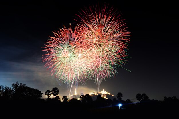 Vuurwerk en vuurwerk ter ere van Nieuwjaarsdag.