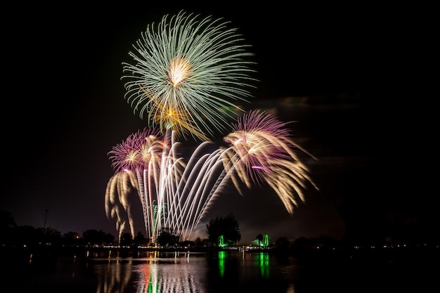 Vuurwerk in de donkere lucht tijdens het nachtfestival