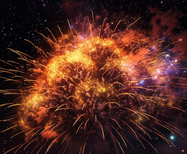 Vuurwerk in de lucht met een zwarte achtergrond generatieve ai