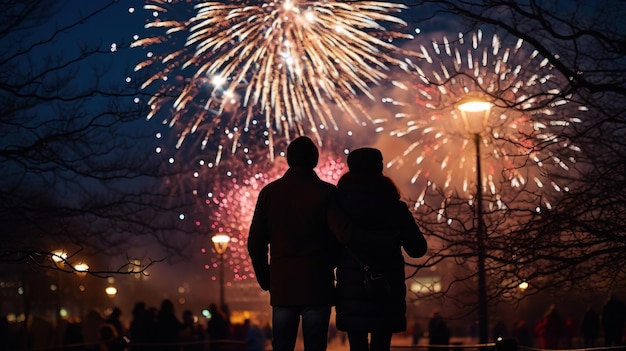 Vuurwerk lichten in de nachtelijke hemel