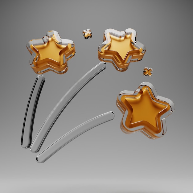 Vuurwerk van de sterren 3D illustratie geïsoleerd op een grijze achtergrond Glas ontwerpelementen Realistische 3d illustratie