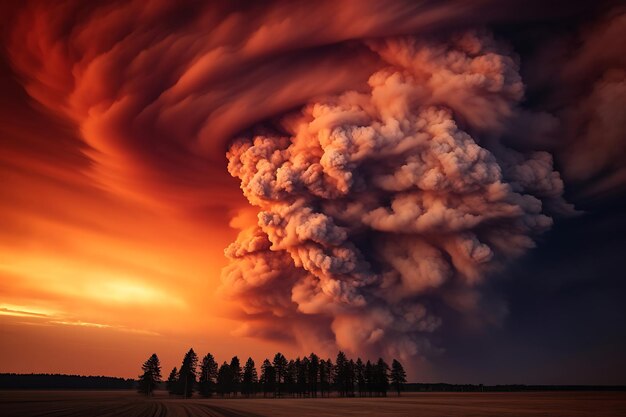 Vuurwolken tijdens een bosbrand