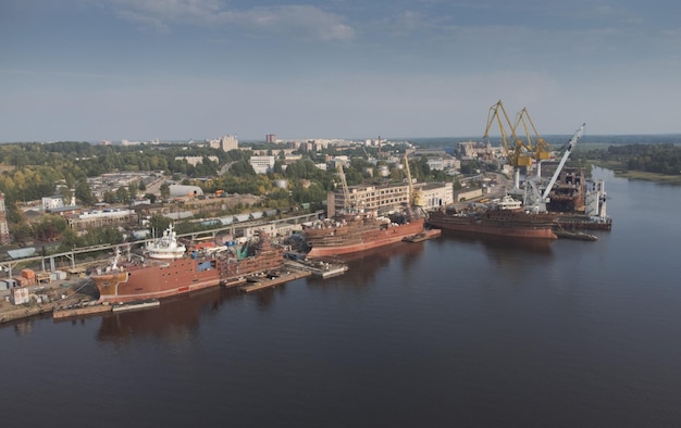 Vyborg Russia August 18 2022 Vyborg shipyard Production of new modern ships