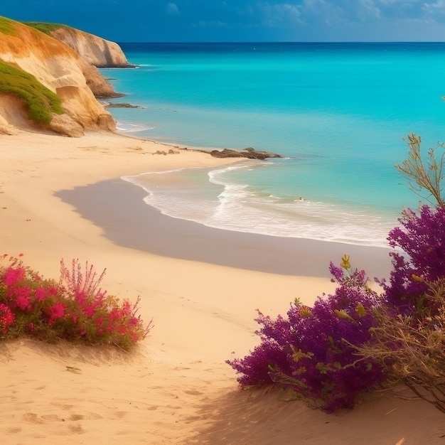 Foto waar het land de zee ontmoet de schoonheid van het strand golven zand en gras