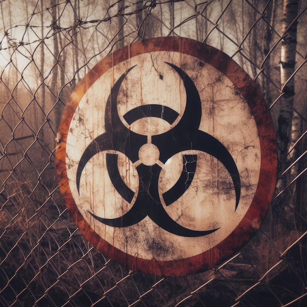 Foto waarschuwingsbord voor straling op de muur