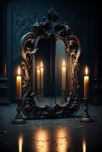 Waarzeggerij met behulp van een spiegel en hete kaarsen in een donkere kamer