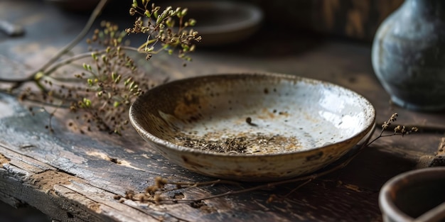 Foto piastre di ceramica wabisabi su legno resistente alle intemperie