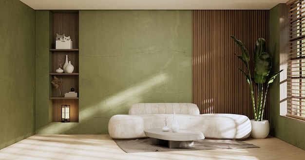 Wabisabi style living interior Concept Green japanese room3D rendering