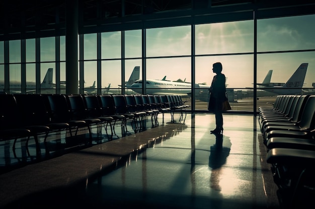 Wachten om aan boord te gaan van het vliegtuig Terminal Airport Air station vervoer van passagiers vlucht vliegtuigvliegtuigen die internationaal transport uitvoeren vertrekhal