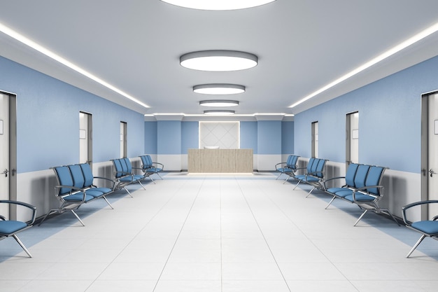 Wachtkamer in ziekenhuisinterieur met receptie
