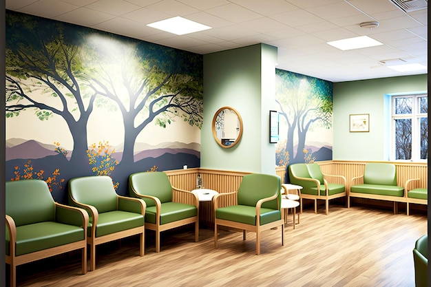 Foto wachtkamer voor patiënten in het ziekenhuis met comfortabele banken