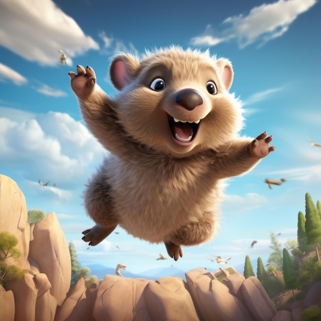 Photo wacky wombat a whimsical 3d cartoon with a jumping character drawing