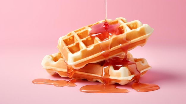 Foto wafel met siroop op roze achtergrond