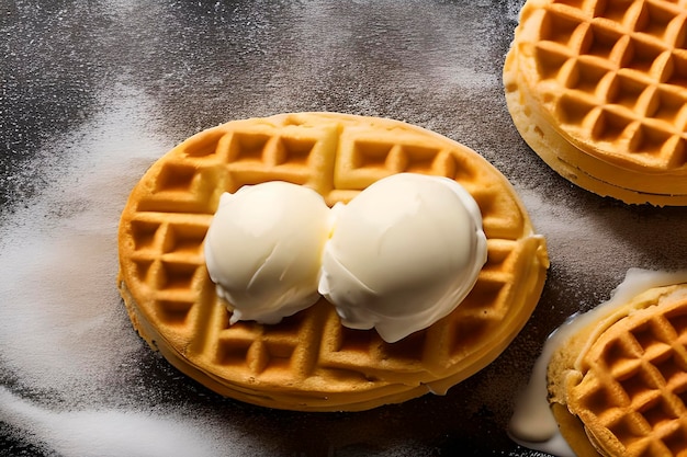 Wafel met twee bolletjes ijs