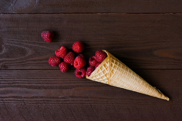 Wafelkegel met verse biologische frambozen