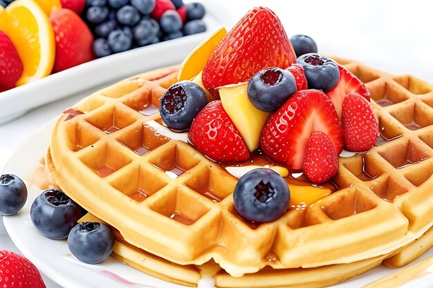 wafels bekleed met gemengd gesneden fruit