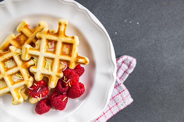 wafels Belgische of Amerikaanse wafels ontbijt of zoet dessert maaltijd snack op tafel