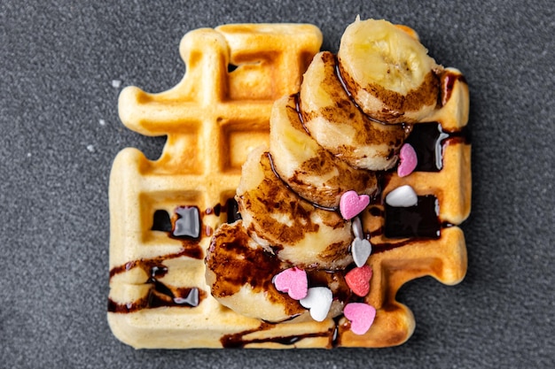 Foto wafels dessert belgisch of amerikaans straatvoedsel zoete maaltijd voedsel snack op tafel kopieer ruimte voedsel