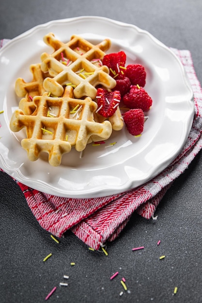 wafels dessert Belgisch of Amerikaans straatvoedsel zoete maaltijd voedsel snack op tafel kopieer ruimte voedsel