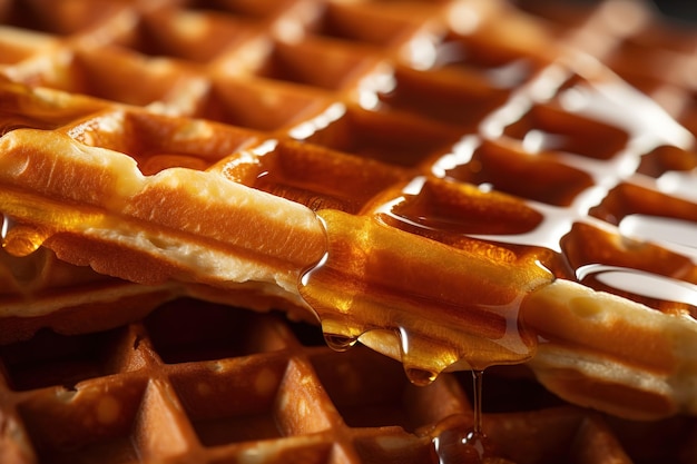 wafels met stroop die er bovenop wordt gegoten