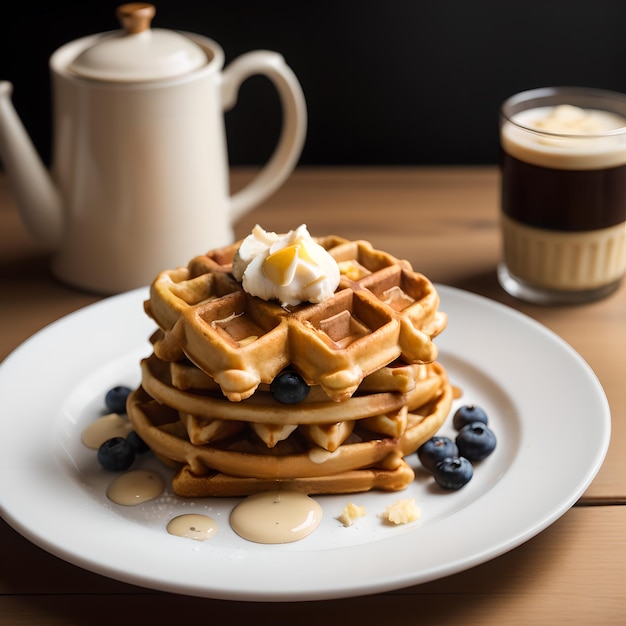 Wafels op een bord op een houten tafel